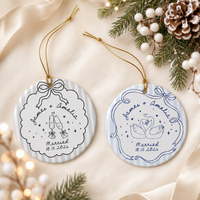 Personalized Ceramic Ornament for Engaged Couples, Custom Names & Date Engagement Keepsake, Wedding Gift for Bride & Groom