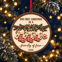Personalized Stocking & Paw Wood Ornament – Family of Four Christmas