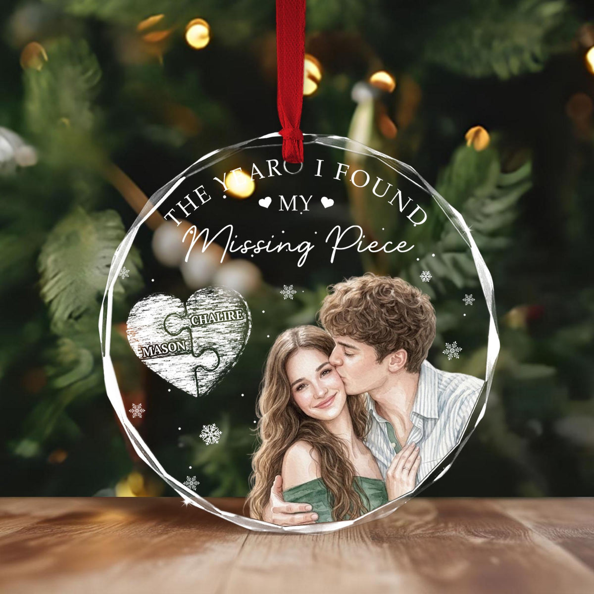 Personalized The Year I Found My Missing Piece Photo Crystal Ornament image 2