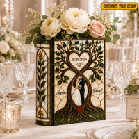 Personalized Stained Glass Wedding Book Vase, Custom Couple Heart Tree Vase, Bridal Shower Gift, Anniversary Keepsake, Gift for Bride