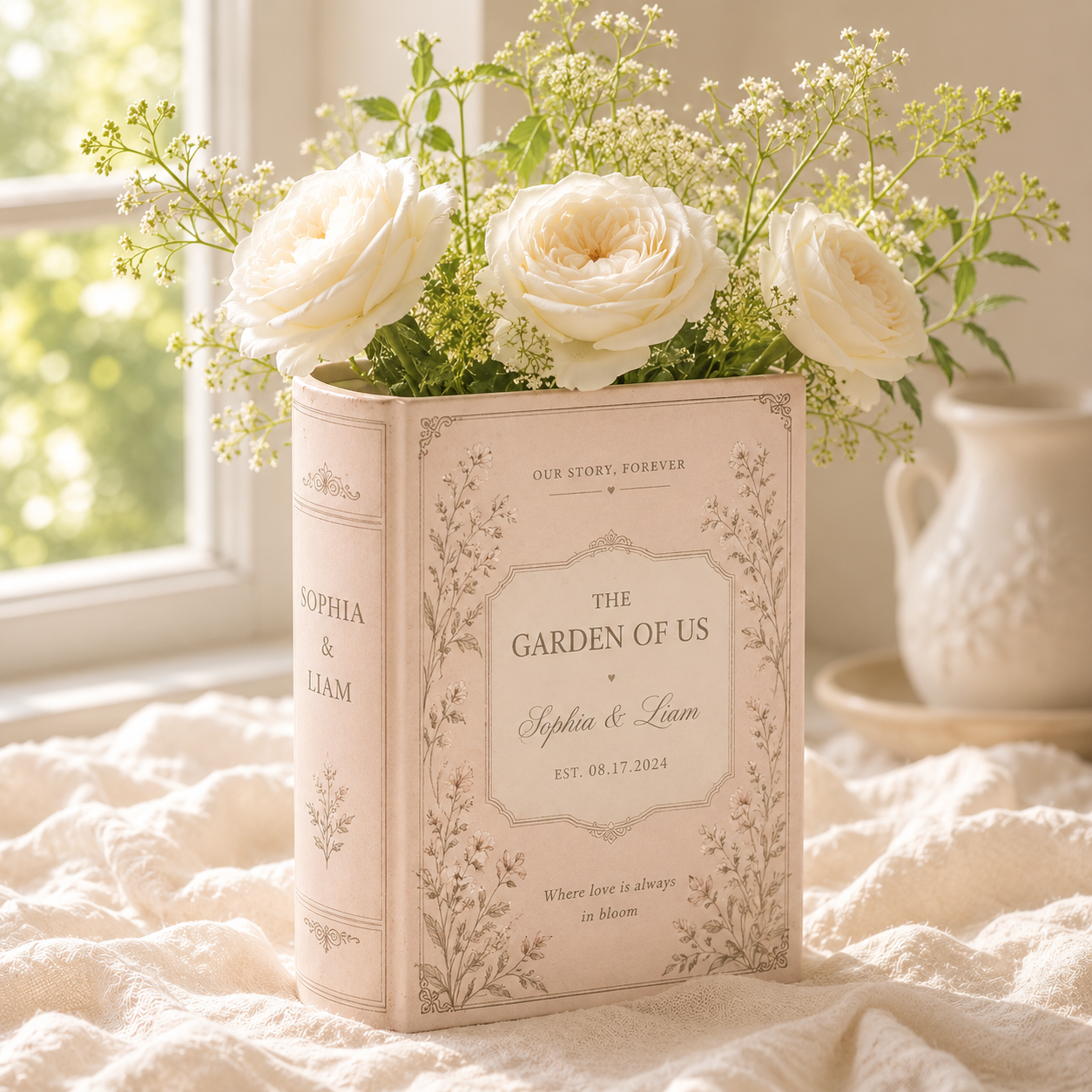 Personalised Love Story Ceramic Book Vase, Custom Wedding Gift for Couple, Bridal Shower Gift, Engagement Wedding Gift, Bridesmaid Gift