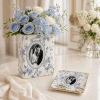 Custom Wedding Photo Ceramic Book Vase, Gift for Bride, Toile De Jouy Book Vase, Wedding Day Gift from Daughter, Wedding Gift for Couple
