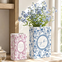 Personalized Wedding Ceramic Book Vase, Custom Wedding Vase, Toile de Jouy Vase, Couple Initial Gift, Bridal Shower Gift