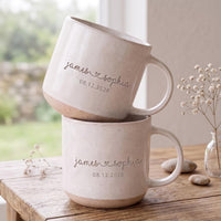 Personalized Couple Pottery Mugs with Names & Date - Wedding Gift for Newlyweds, Husband and Wife - Engagement & Anniversary Gift