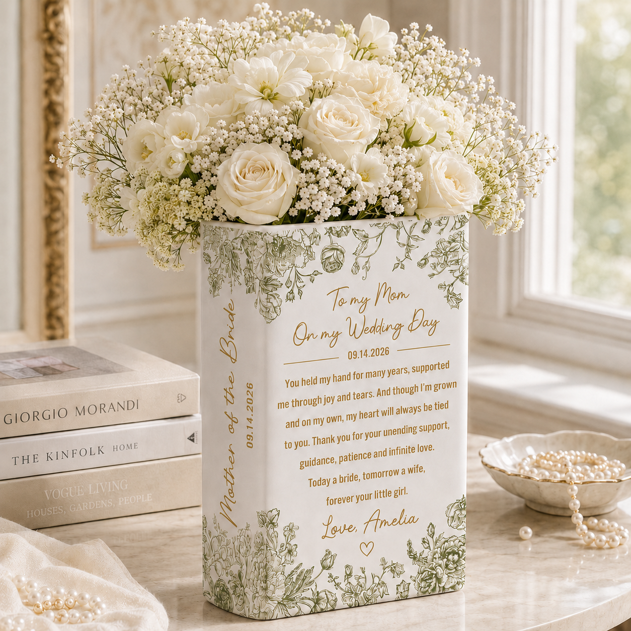 Custom Mother Of The Bride Gift, Personalized Mother Of The Groom Ceramic Book Vase Wedding Favors Gift For Mom