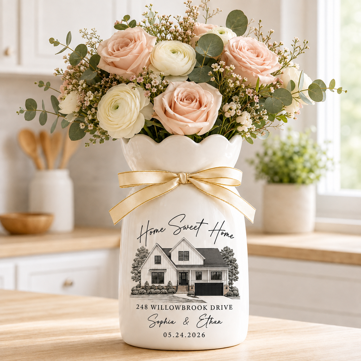 Personalized Housewarming Gift Ceramic Vase, Custom House Portrait from Photo,  New Home Keepsake Decor
