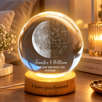 Custom Moon Phase & Star Map by Date Lamp, Personalized Crystal Ball Night Light, Constellation Map, Wedding Anniversary Gift For Couple