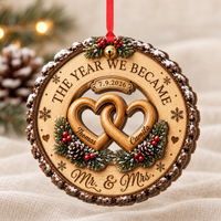 Custom Couple Wedding Anniversary 2Layer Wooden Ornament, First Christmas Wood Ornament, The Year We Became Mr Mrs Ornament, Wedding Gift