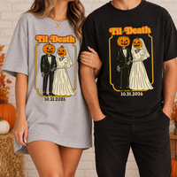Personalized Til Death Halloween Couple Shirts, Custom Wedding Date Bride and Groom Tees, Matching Newlywed Gift