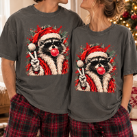 Raccoon Bubblegum Santa Comfort Colors Shirts – Retro Christmas Couple Gift