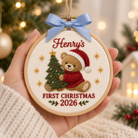 Personalized Baby’s First Christmas Ornament, Custom Name & Year Woodland Embroidery Keepsake, Baby’s 1st Xmas Gift
