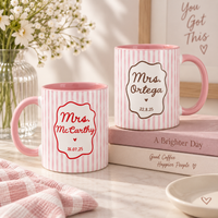 Personalized Mr Mrs Stripe Mug, Engagement Mug, Newly Engaged Gift, Bride Groom Mugs, Custom Wedding Mugs, Anniversary Gift, His Hers Mugs