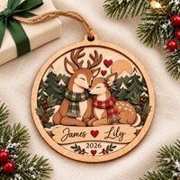 Personalized Deer Couple Wooden Ornament – Christmas Gift For Couples