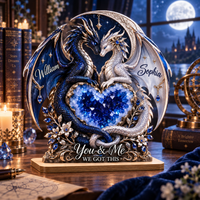 Personalized Crystal Heart Dragon Couple Wooden Plaque – Anniversary Gift