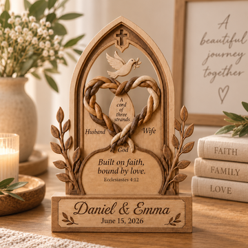 Personalized Christian Wedding Wooden Block, Cord of Three Strands Couple Gift, Ecclesiastes 4:12 Marriage Keepsake, Custom Names & Date