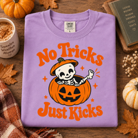 No Tricks Just Kicks Halloween Shirt – Baby Skeleton Pumpkin Tee
