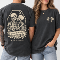 Personalized Til Death Couple Shirts, Custom Skeleton Wedding Tees, Names & Wedding Date, Gothic Newlywed Gift