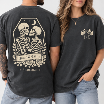 Personalized Til Death Couple Shirts, Custom Skeleton Wedding Tees, Names & Wedding Date, Gothic Newlywed Gift