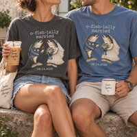 Funny O-Fish-Ially Married Couple Shirts for Wedding, Matching Fish Newlywed Tees, Custom Date Honeymoon Gift