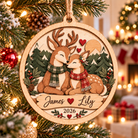 Personalized Deer Couple Wooden Ornament – Christmas Gift For Couples