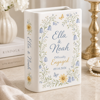 Personalized Engagement Ceramic Book Vase, Custom Couple Names and Date, Engaged Gift for Bride to Be, Wedding Couple Gift