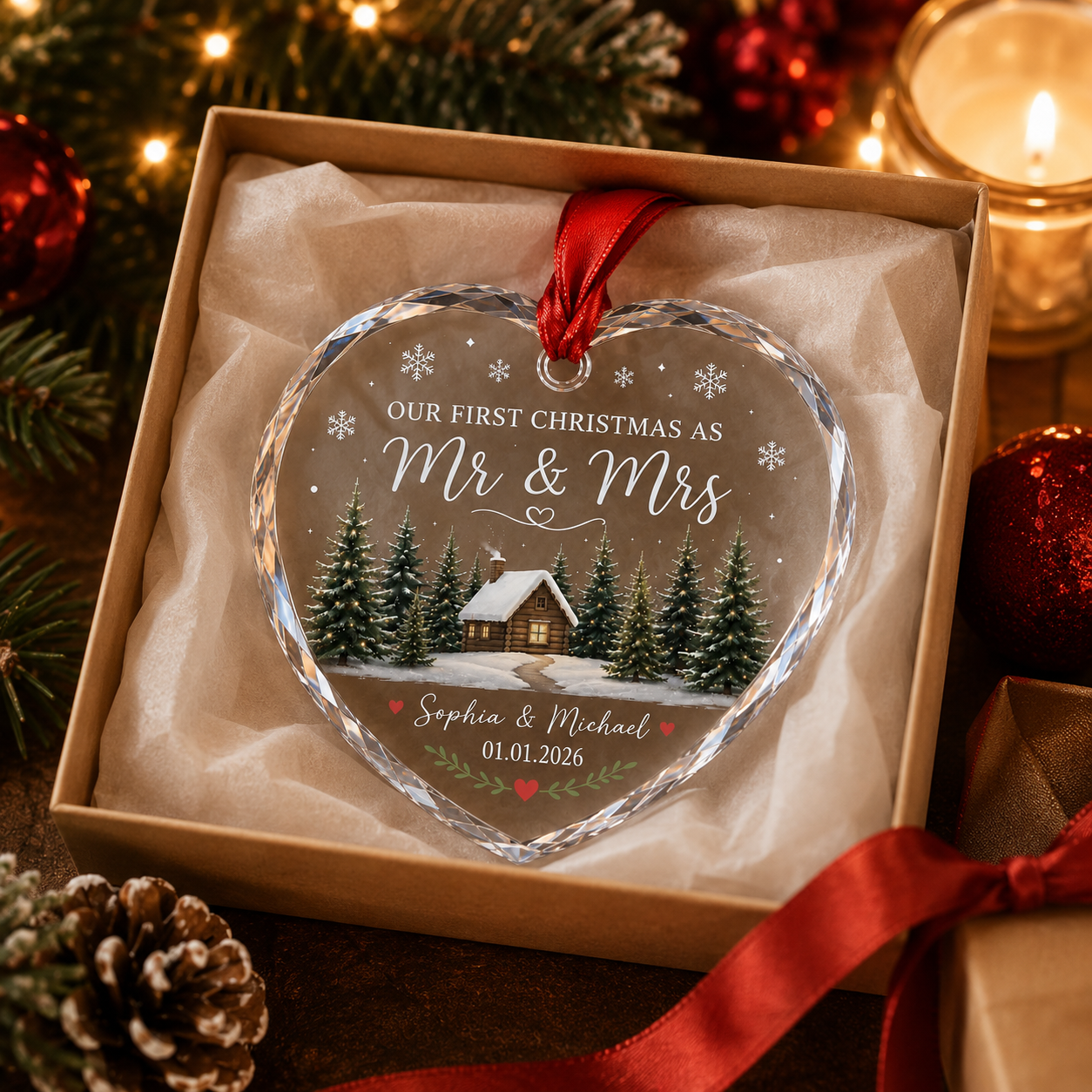Personalized First Christmas Married Ornament, Custom Mr and Mrs Keepsake, Newlywed Gift, Couple Ornament