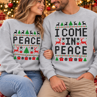 Matching Christmas Couple Sweatshirts, Come in Peace Ugly Christmas Sweaters, Funny Holiday Gift for Couples