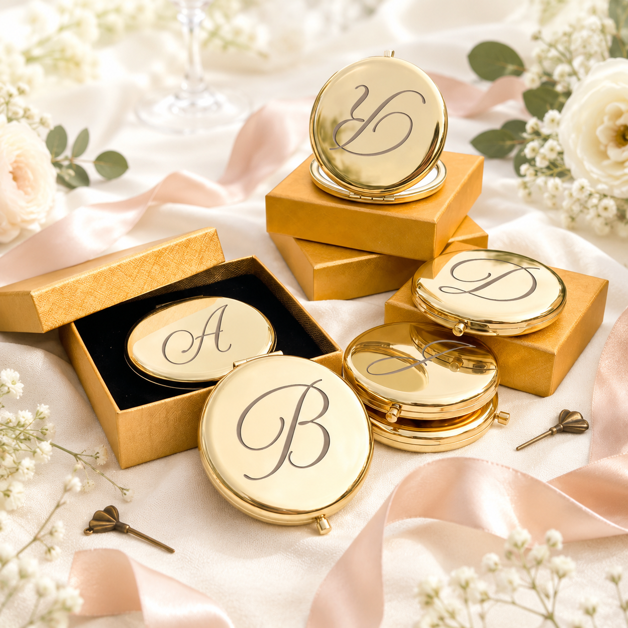Personalized Compact Mirror for Bridesmaids, Engraved Pocket Makeup Mirror, Custom Name Wedding Party Favor