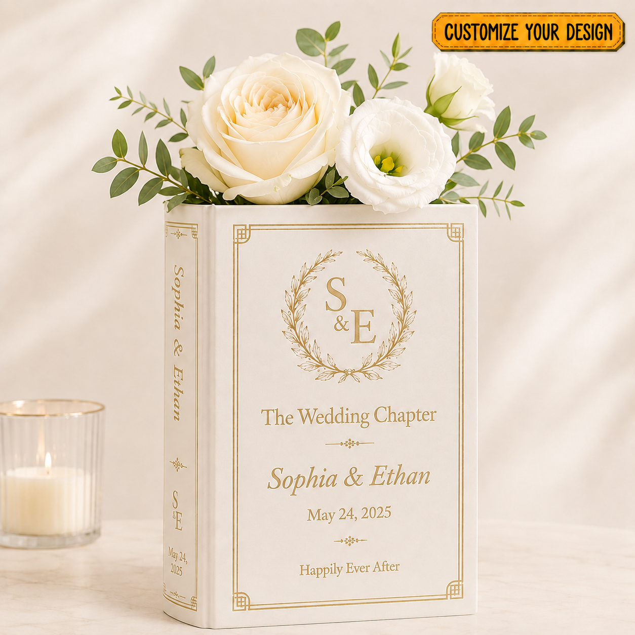 Personalized Wedding Book Vase, Custom Couple Flower Holder, Literary Bridal Decor, Anniversary Keepsake, Romantic GIFT 2026 for Newlyweds