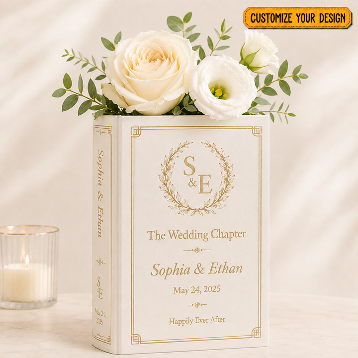 Personalized Wedding Book Vase, Custom Couple Flower Holder, Literary Bridal Decor, Anniversary Keepsake, Romantic GIFT 2026 for Newlyweds