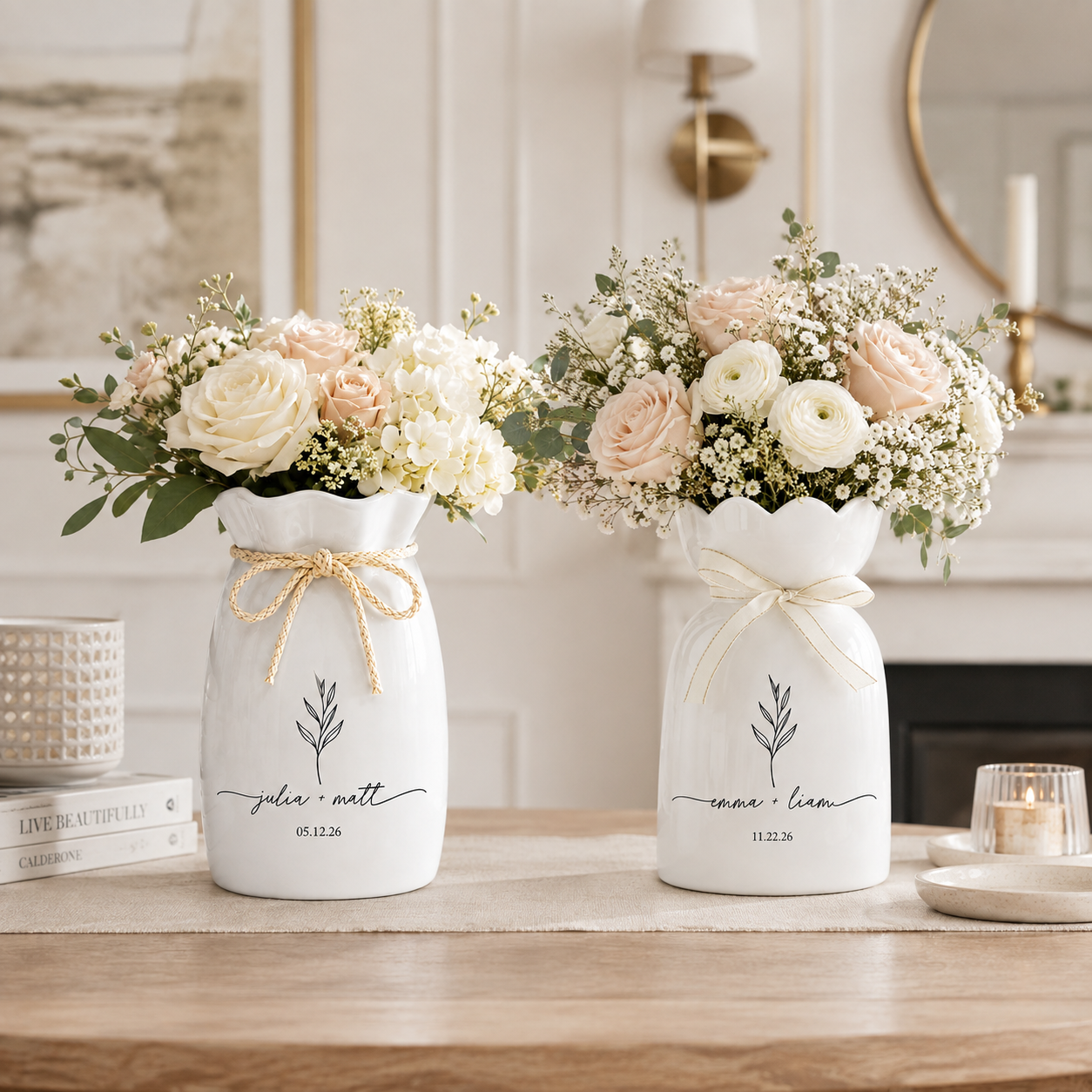 Custom Ceramic Wedding Vase, Engagement Gift for Couples, Anniversary Keepsake