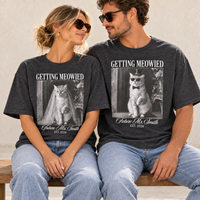 Personalized Getting Meowied Couple Shirts, Custom Future Mrs & Mr Last Name Tees, Cat Bride Groom Shirts, Engagement Gift