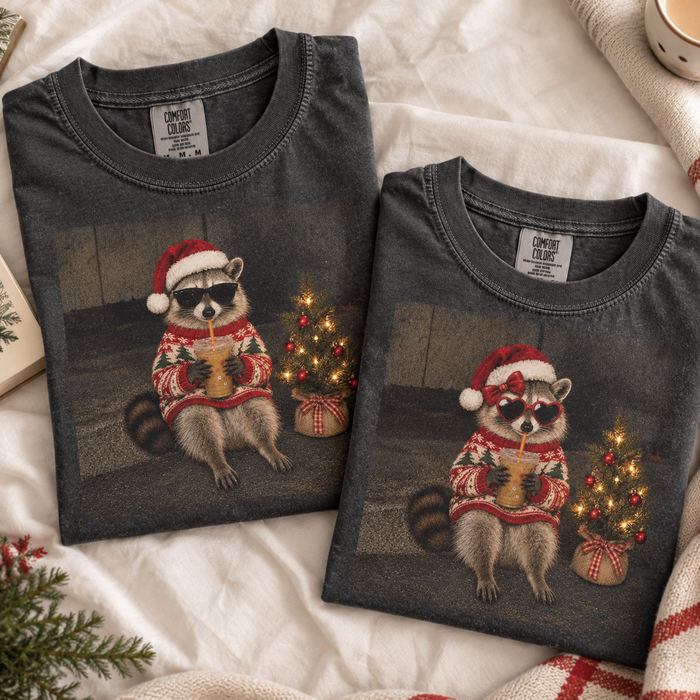Christmas Raccoon Couple Comfort Colors Shirts – Funny Holiday Gift