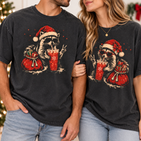 Santa Raccoon Iced Coffee Comfort Colors Shirts – Christmas Couple Gift