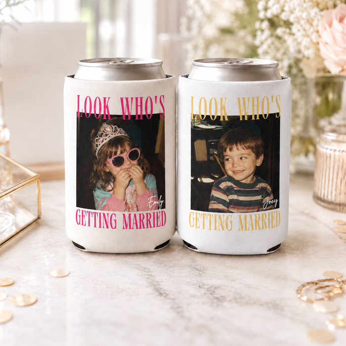 Look Who's Getting Married Photo Can Coolers – Personalized Wedding Favors