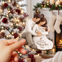 Personalized Family Of Three Hug Christmas Ornament – Baby's First Christmas