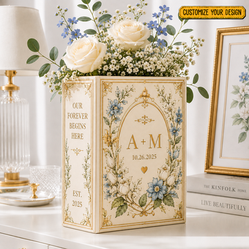 Personalized Wedding Book Vase, Custom Ceramic Flower Vase, Couple Name Decor, Bridal Shower Gift, Engagement Gift, Book Lover Keepsake