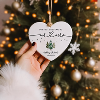 Personalized First Christmas Mr & Mrs Ornament, Custom Names & Year, Ceramic Heart Keepsake, Wedding, Anniversary & Housewarming Gift