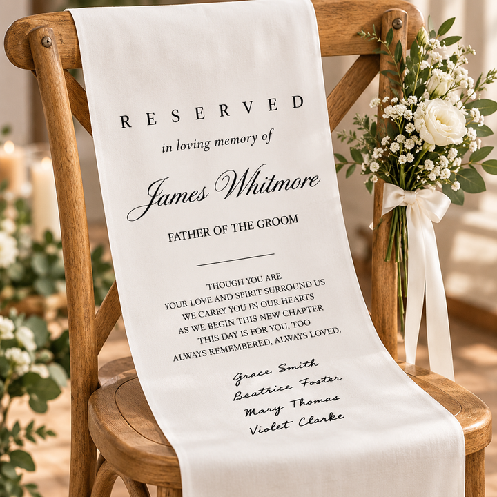 Memorial Wedding Chair Banner - Reserved In Loving Memory Sign, Ceremony Tribute & Wedding Aisle Decor