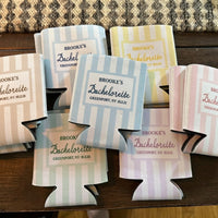 Coastal Bachelorette Personalized Can Cooler, Custom Name Date & Location Can Sleeve, Pastel Beach Bridal Party Favor