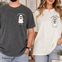 Personalized Spooky Bride and Groom Shirts, Matching Halloween Wedding Tees, Custom Wedding Date Couple Shirts, Ghost Newlywed Gift