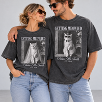 Personalized Getting Meowied Couple Shirts, Custom Future Mrs & Mr Last Name Tees, Cat Bride Groom Shirts, Engagement Gift