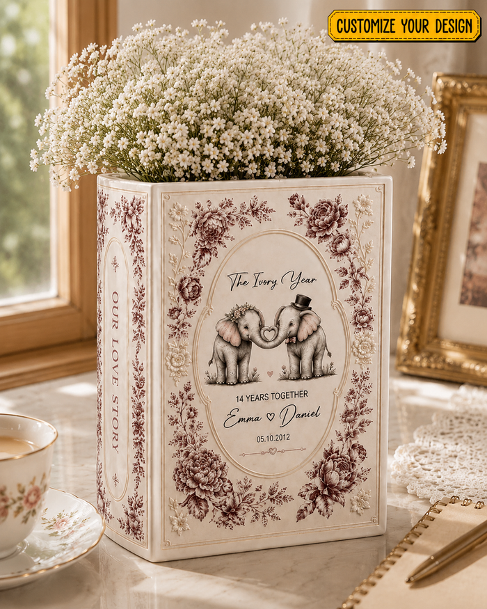 Personalized Elephant Couple Vase & Jewelry Dish Set – Anniversary Gift
