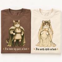 Funny Medieval Cat Pregnancy Announcement Couple  Tees, Expecting Mom Dad Gift