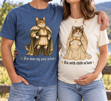Funny Medieval Cat Pregnancy Announcement Couple  Tees, Expecting Mom Dad Gift
