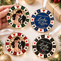 Custom Couple Wedding Anniversary Ornament,Photo Poker Chip Ornament,First Christmas Keepsake,Engagement Gift,Wedding Decor,Xmas Tree Decor