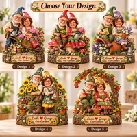 Personalized Our Garden Gnome Couple Wooden Block – Anniversary Gift