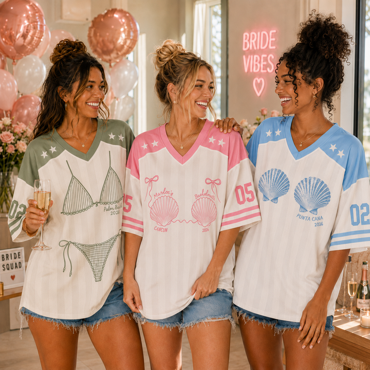 Bachelorette Football Jersey, Seashell Beach Jersey, Bach Club Bride Club, Last Splash Bikini Jersey, Bridesmaid Gift, Matching Party Jersey