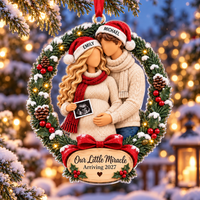 Personalized Our Little Miracle Wreath Ornament – Christmas Pregnancy Reveal