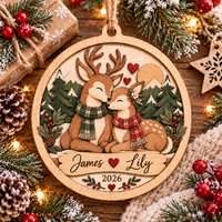Personalized Deer Couple Wooden Ornament – Christmas Gift For Couples
